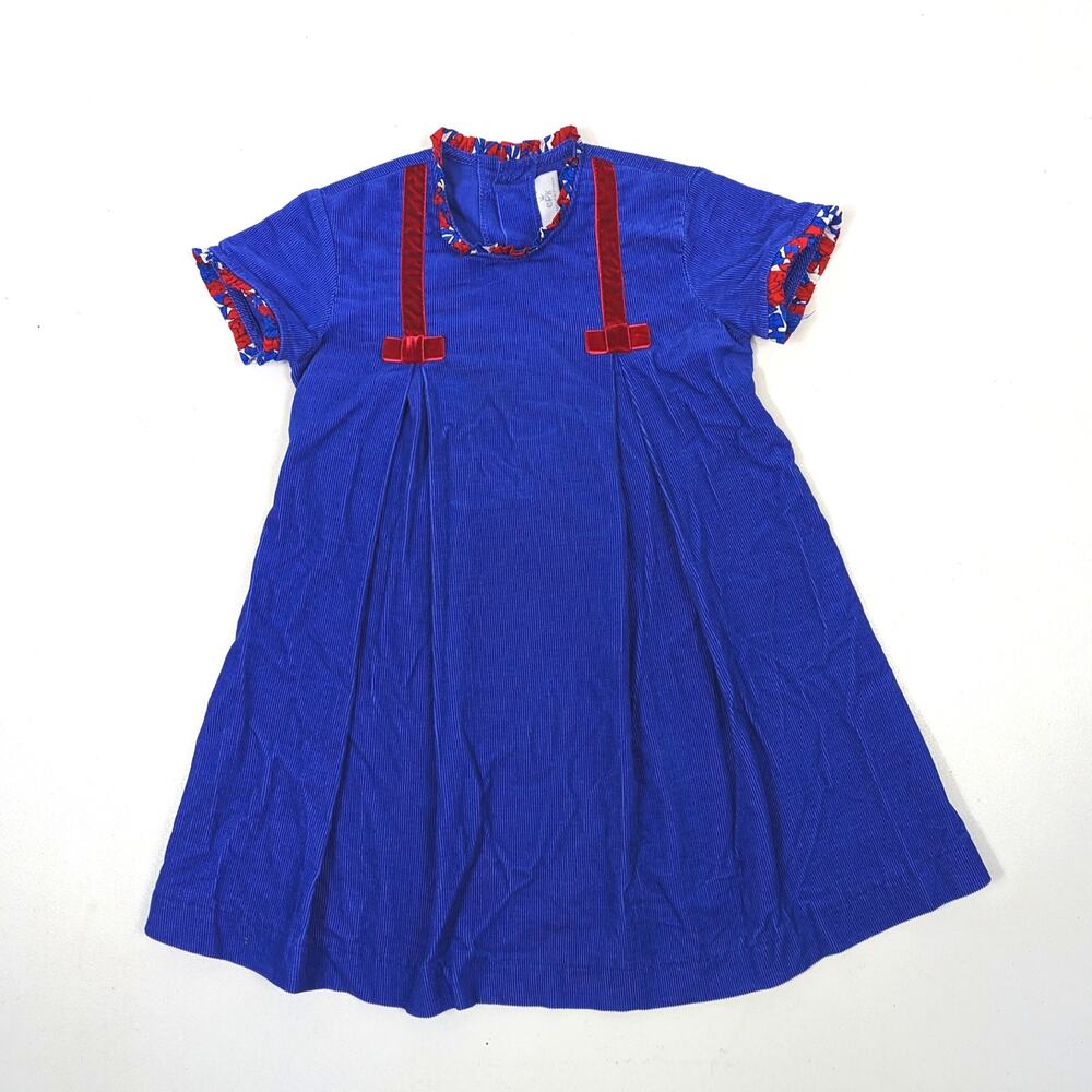 EPK Dress Girls Size 4 Blue Red Corduroy Pleated